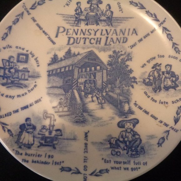 VINTAGE 1950S PENNSYLVANIA DUTCH LAND PLATE W SAYINGS - Picture 2 of 3